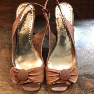 Cognac Peep Toe Heels